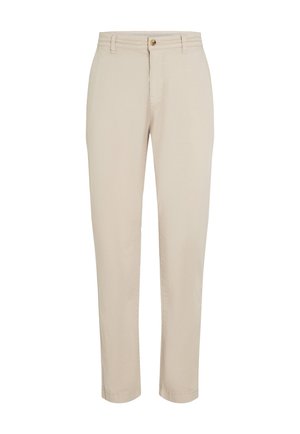 Beige broek gemaakt van een katoenmix, met een recht model, knoopsluiting en zijzakken met een gladde textuur.