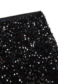 Black fabric covered in small round sequins, creating a textured, shiny surface. The sequins vary in color, reflecting light.
