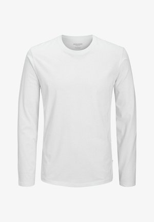 Langärmliges weißes T-Shirt aus Baumwolle. Mit Rundhalsausschnitt, regulärer Passform und dezentem Markentag an der Seite. Glatte Textur.