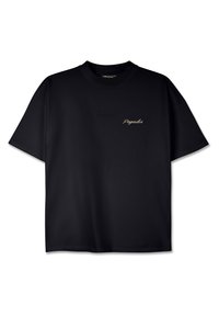 Zwarte katoenen T-shirt met ronde hals en korte mouwen. Bevat een klein gouden "Pegador" logo op de linkerborst.