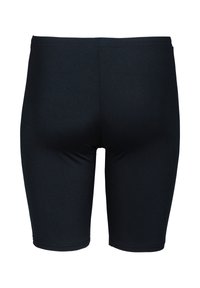 Zwarte shorts van rekbare stof. Heeft een snug fit, een gladde textuur, geen zichtbare patronen en een elastische tailleband.