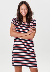 ONLY ONLBERA BACK LACE UP DRESS - Jersey dress - beige/blue/red