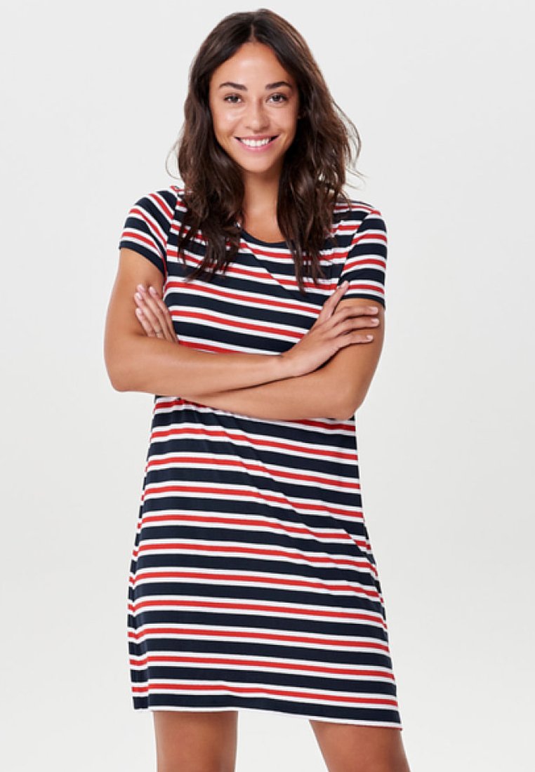 ONLY ONLBERA BACK LACE UP DRESS - Jersey dress - beige/blue/red