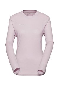 Lange mouwen shirt in lichtroze, gemaakt van zacht materiaal. Heeft een ronde hals en een subtiele MAMMUT-logo in het wit op de borst.