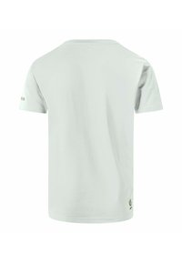 Hellgraues T-Shirt mit kurzen Ärmeln und rundem Halsausschnitt. Weicher Stoff, gerader Saum und kleines Branding-Detail am linken Ärmel.