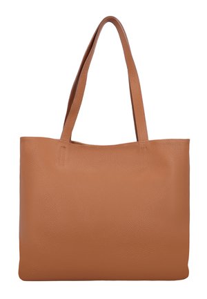 Braune Ledertasche mit zwei Schulterriemen und einer glatten, leicht strukturierten Oberfläche vor weißem Hintergrund.