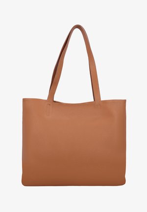 Braune Ledertasche mit zwei Schulterriemen und einer glatten, leicht strukturierten Oberfläche vor weißem Hintergrund.