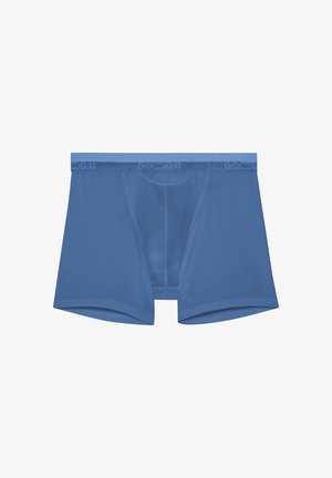 Blauwe boxershorts gemaakt van zachte stof, met een gebrandmerkte tailleband. Ontworpen met een gevormde pouch en korte pijpen voor comfort.