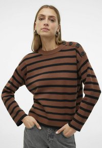 Vero Moda SABA O-NECK BUTTON NOOS - Strickpullover - pinecone