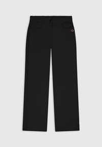 Zwarte cropped broeken met een soepele textuur, voorzien van twee zijzakken en een klein geborduurd logo op de tailleband.