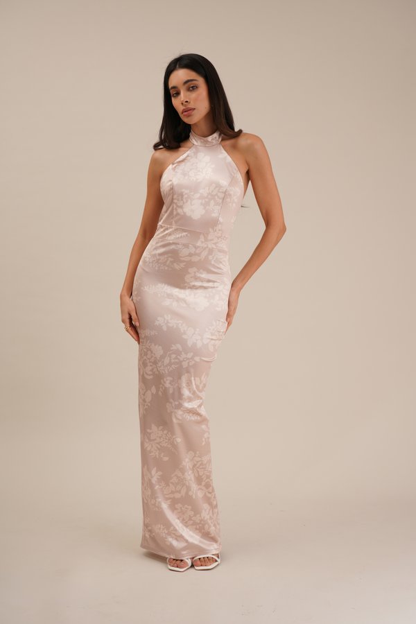 ABIGAIL HALTERNECK MAXI - Jersey dress - champagne