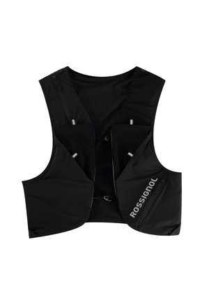 Zwarte lichtgewicht vest met rits aan de voorkant en meerdere zakken, met "Rossignol" merk op de rechterzijzak.