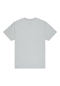Graues Baumwoll-T-Shirt mit kurzen Ärmeln und Rundhalsausschnitt, mit einer weichen Textur. Keine Grafiken oder Muster, mit einem schlichten Rückendesign.