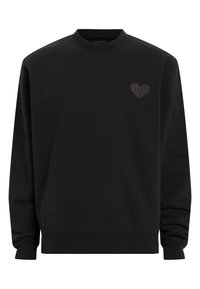 Felpa nera con colletto rotondo, maniche lunghe e un logo a forma di cuore con un motivo testurizzato sul lato sinistro del petto. Tessuto morbido.