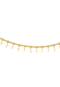 Collier en chaîne dorée avec des accents de pendentifs allongés et plats, espacés uniformément sur toute la longueur, présentant une surface texturée.