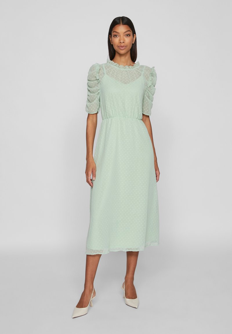 VILA VIDOBBY ROUCING MIDI DRESS - Cocktail dress / Party dress - cameo green /green - Zalando.ie