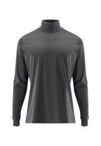 Grauer Rollkragenpullover aus langem Ärmel, gefertigt aus glattem Stoff mit einer körpernahen Passform, mit hohem Kragen und nahtlosem Schulterdesign.