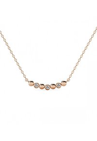 Roze gouden halsketting met een rij afwisselende gladde en kristalaccenten, bevestigd aan een delicate ketting.