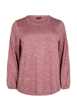 Maglione a maniche lunghe con scollo rotondo realizzato in un tessuto a maglia testurizzato di colore rosa polveroso. Presenta una vestibilità comoda e maniche leggermente arricciate.