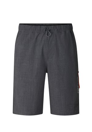 Dunkelgraue Freizeithosen mit elastischem Bund, Kordelzug und Seitentasche mit kleinem vertikalem Logodetail.