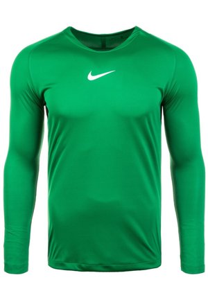 Nike longsleeve shirt in felgroen, gemaakt van gladde, vochtafvoerende stof. Heeft een witte swoosh-logo op de borst.