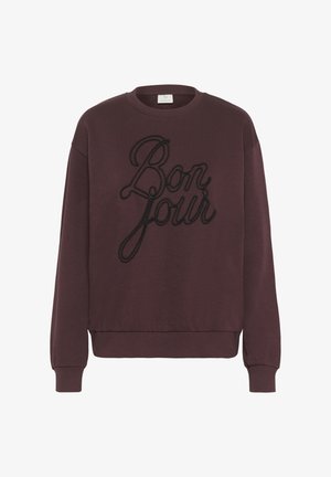 Felpa bordeaux con ricamo nero "Bon jour", scollatura rotonda, polsini e orlo a costine, realizzata in morbido tessuto.