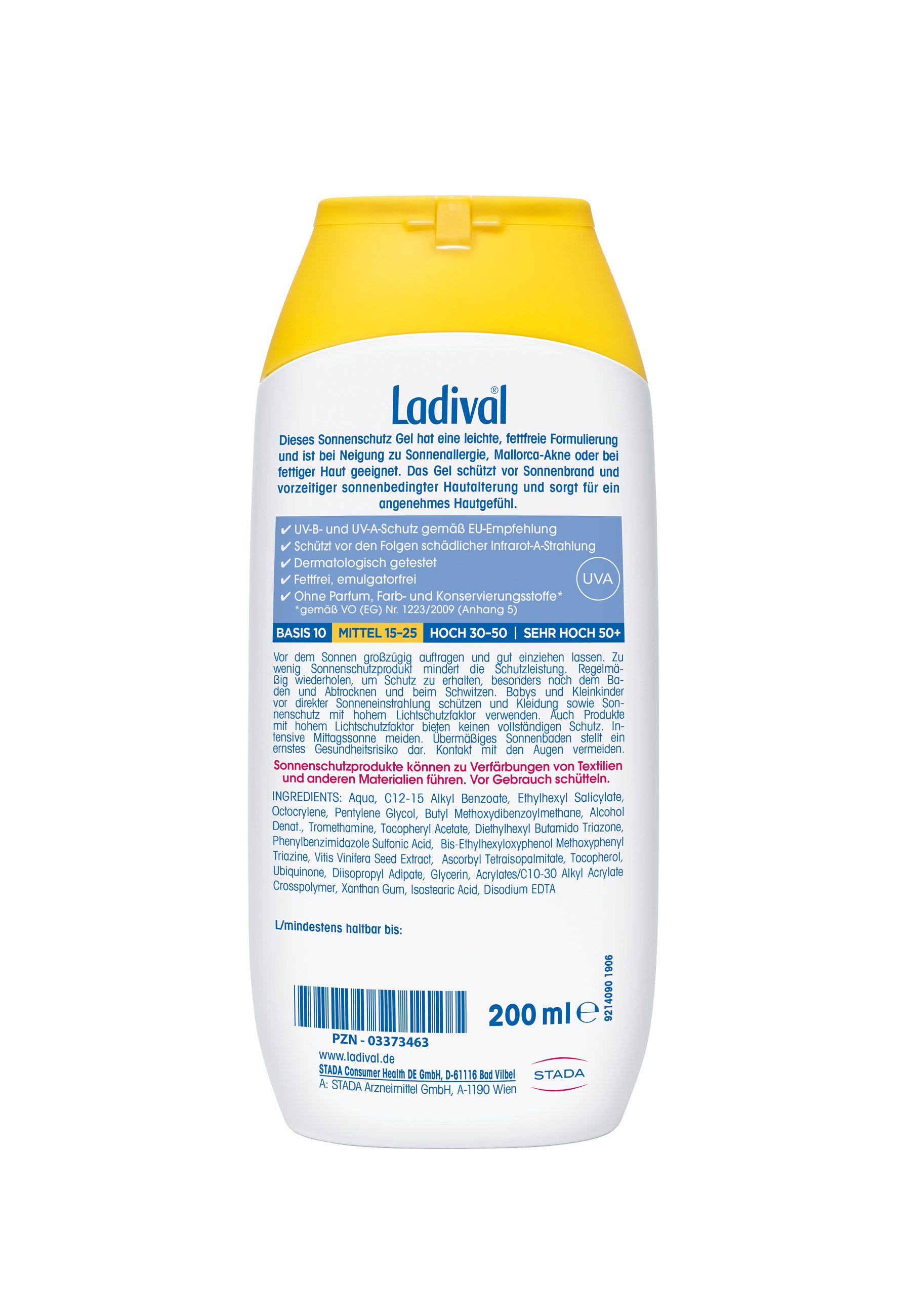 LADIVALL Sonnengel Für Allergische Haut LSF 20 – 200 Ml, Ohne Duftstoffe, Mit Vitamin E, Bei Mallorca-Akne