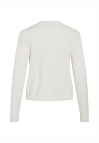Maglione bianco a maglia con maniche lunghe, scollo rotondo e polsini e fondo a coste. Texture liscia e cuciture uniformi in tutto il capo.