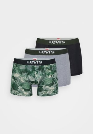 Boxer briefs για άνδρες Levi's, σε τριπλή συσκευασία: σχέδιο με πράσινα φυλλώματα, ανοιχτό γκρι και σκούρο γκρι σε μονόχρωμο, μαλακό ύφασμα, ελαστικές ζώνες μέσης με λογότυπο.
