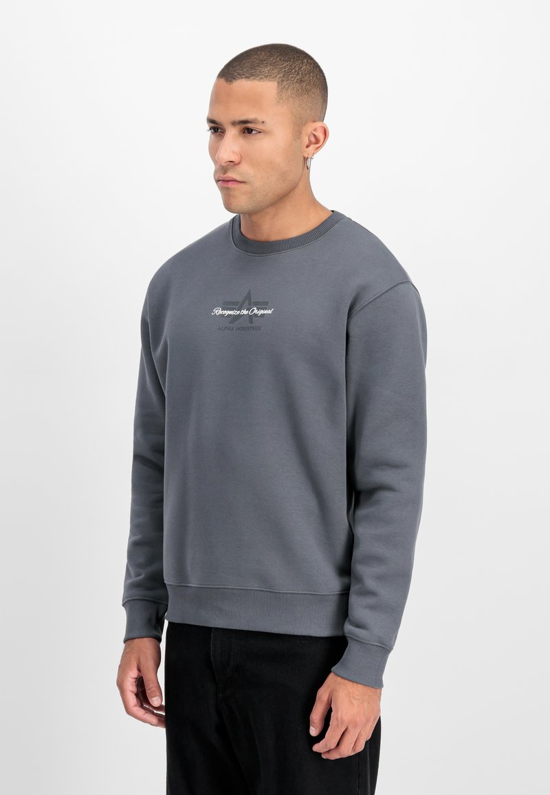 Pelēks augstu kakla džemperis, izgatavots no kokvilnas un sintētisku šķiedru maisījuma. Ar logo grafiku uz krūtīm un ribotas aproces un apakšmalu. Vienkāršs, ikdienišķs dizains.