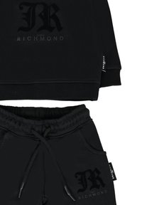 Zwart katoenen sweatshirt en sweatpants set met een verhoogd zwart logo ontwerp en een verstelbare tailleband. Getextureerde stof met geribbelde manchetten.