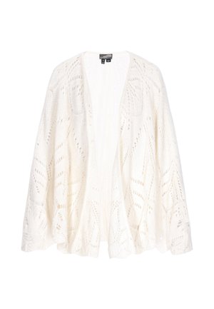 Openvallend, crèmekleurig vest van lichtgewicht, gestructureerde gebreide stof met een geometrisch opengewerkt patroon en wijde mouwen.