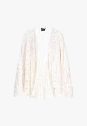 Openvallend, crèmekleurig vest van lichtgewicht, gestructureerde gebreide stof met een geometrisch opengewerkt patroon en wijde mouwen.
