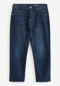 Donkerblauwe straight-fit jeans van denim met een klassiek vijf-pocket ontwerp, voorzien van contrasterende stiksels en een standaard tailleband.