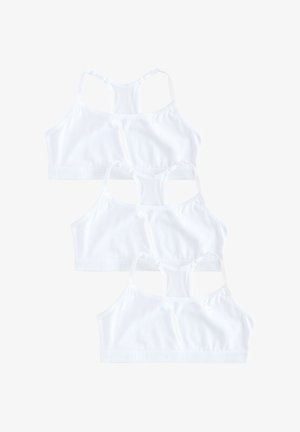 Kolm valget spordirinnahoidjat, mis on virnastatud vertikaalselt valgel taustal, näidates tagakülge ja elastseid paelu.