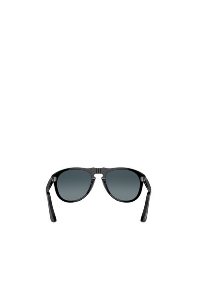 Sorte solbriller med runde linser, gradient mørkegrå toning, skinnende sort stel og særpræget brodesign. Slanke arme med subtil hardwaredetalje.