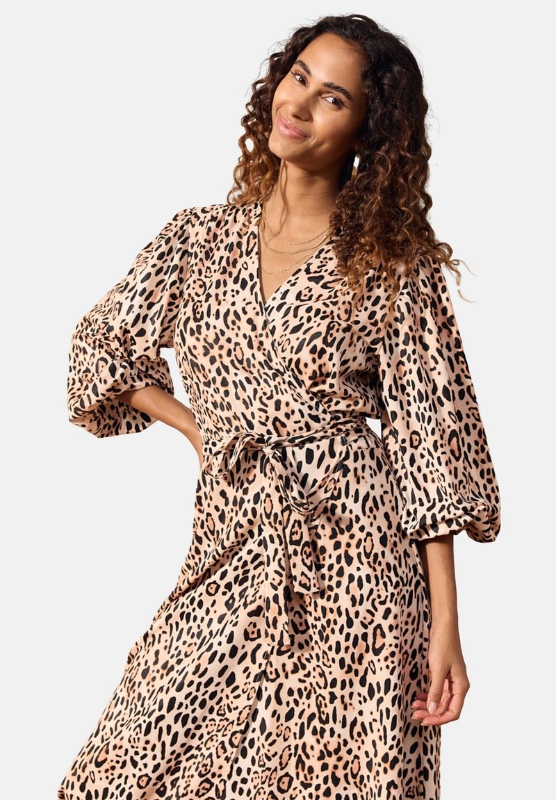 beige brown leopard print dress with sleeves LolaLiza WRAP - Day Navy and Pink Print Shipping delay Jan 18 - Feb 13 and a full length Color:Dark Periwinkle
