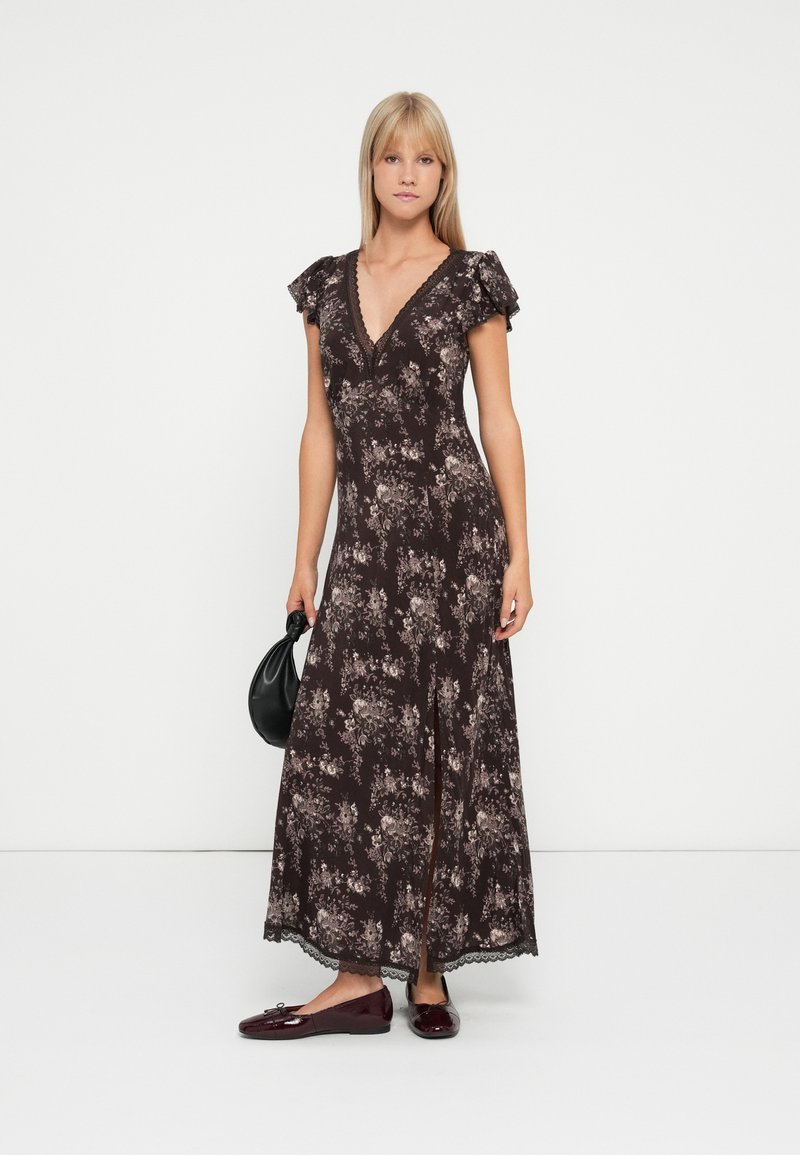 GAP FLUTTER LACE - Maxi dress - brown floral/brown - Zalando.ie