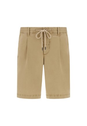 Khaki shorts van gladde stof. Gevoerd met een elastische tailleband met trekkoord, twee voorzakken en een relaxte pasvorm met nette afgeronde randen.