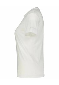 Weißes Sport-T-Shirt, kurzärmelig, atmungsaktives Textil, runder Hals, normale Passform, ohne sichtbare Logos oder Muster, glatte Nähte.