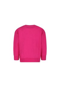 Pink sweatshirt med rund halsudskæring, ribbede cuffs og kant. Fremstillet af blødt materiale, har den en glat tekstur og et simpelt design.