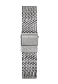 Bracelet de montre en maille acier inoxydable argenté avec une boucle en métal brossé gravée du logo "DW".