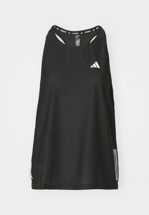 Fekete, ujjatlan sportpóló, kerek nyakkivágással. Fehér logó és három fehér csík található az oldalán; lélegző anyagból készült.