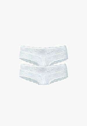 White lace panties featuring a floral pattern, a scalloped trim along the waistline, and a soft, textured finish. Pack includes two pairs.