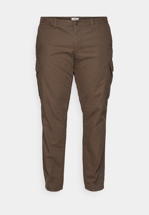 Ruskeat cargo-housut suoralinjaisella leikkauksella, valmistettu kevyestä puuvillasta. Ominaisuuksiin kuuluu sivutaskut ja vyölenkit. Saumaton pinta, ei kuvioita.