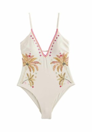 Next, REGULAR FIT - SEQUIN EMBELLISHED PLUNGE TUMMY CONTROL SWIMSUIT . - Badeanzug - cream pink
