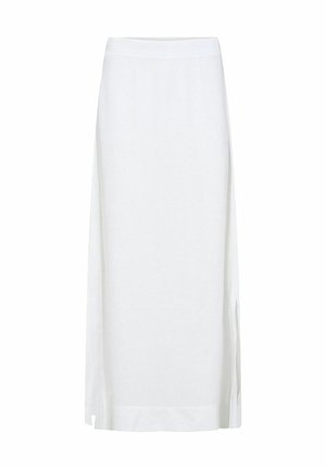 Weißer Midirock mit gerader Silhouette, seitlichen Schlitzen und weicher Stoffstruktur. Er verfügt über einen glatten, elastischen Bund für Komfort.