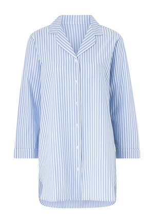 Blauw-wit gestreept overhemd met knopen, gemaakt van lichtgewicht stof, met een klassieke kraag, lange mouwen en een gebogen zoom.