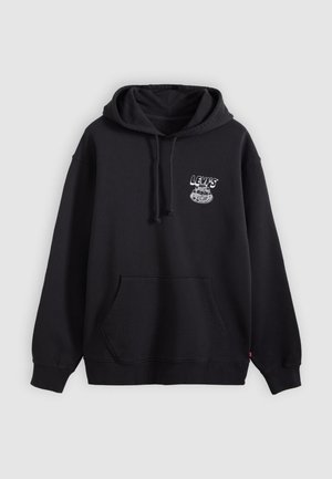 Sweatshirt preta com capuz, confeccionada em mistura de algodão, com bolso frontal, capuz com cordão e design de logótipo gráfico branco no peito.