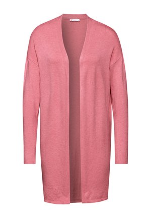 Lungo cardigan in morbido tessuto rosa, con design a parte davanti aperta, spalle scese e maniche lunghe. Forma semplice e versatile con una texture delicata.